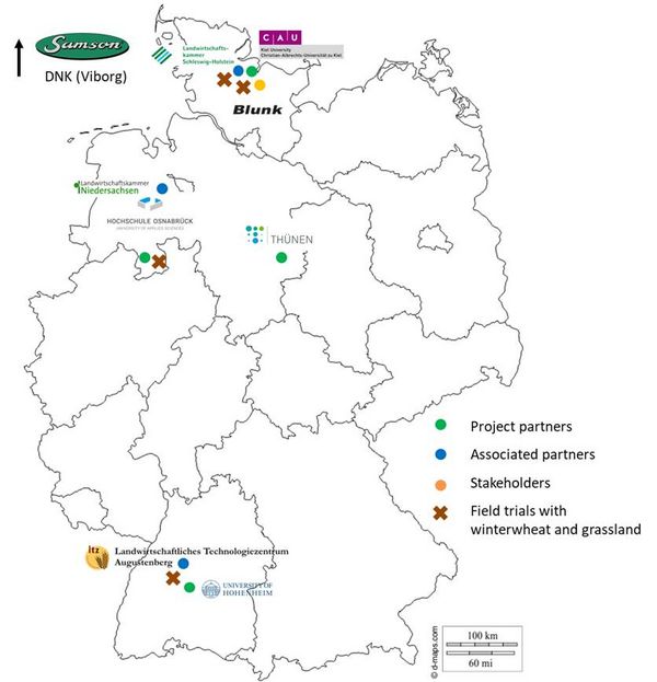 Map of Germany with experimental sites