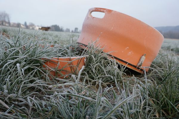 Messhaube auf einer Versuchsfläche im Winter